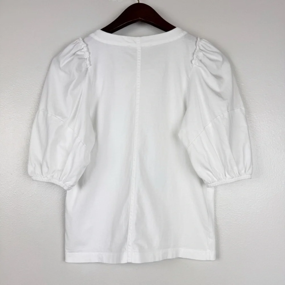 Madewell Puff-Sleeve Ruffle Trim Cotton Jersey Tee White Size XXS